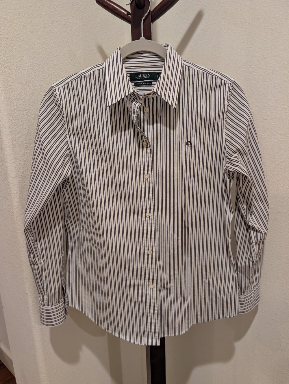 Ralph Lauren White Shirt with Dark Eggplant Vertical Stripes - Size SP - Picture 8 of 8